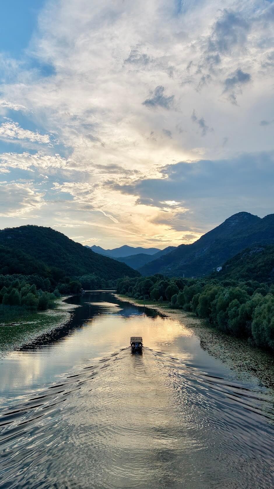 Luftaufnahme der Schilfgürtel und Kanäle des Skadar Sees